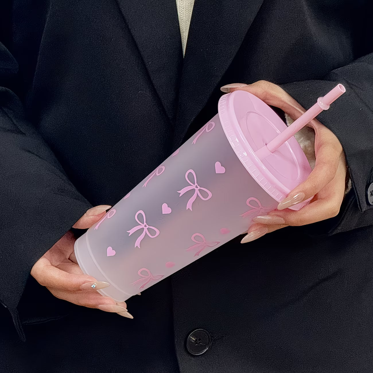 Trinkbecher Rosa/ Weiss mit Schleifen