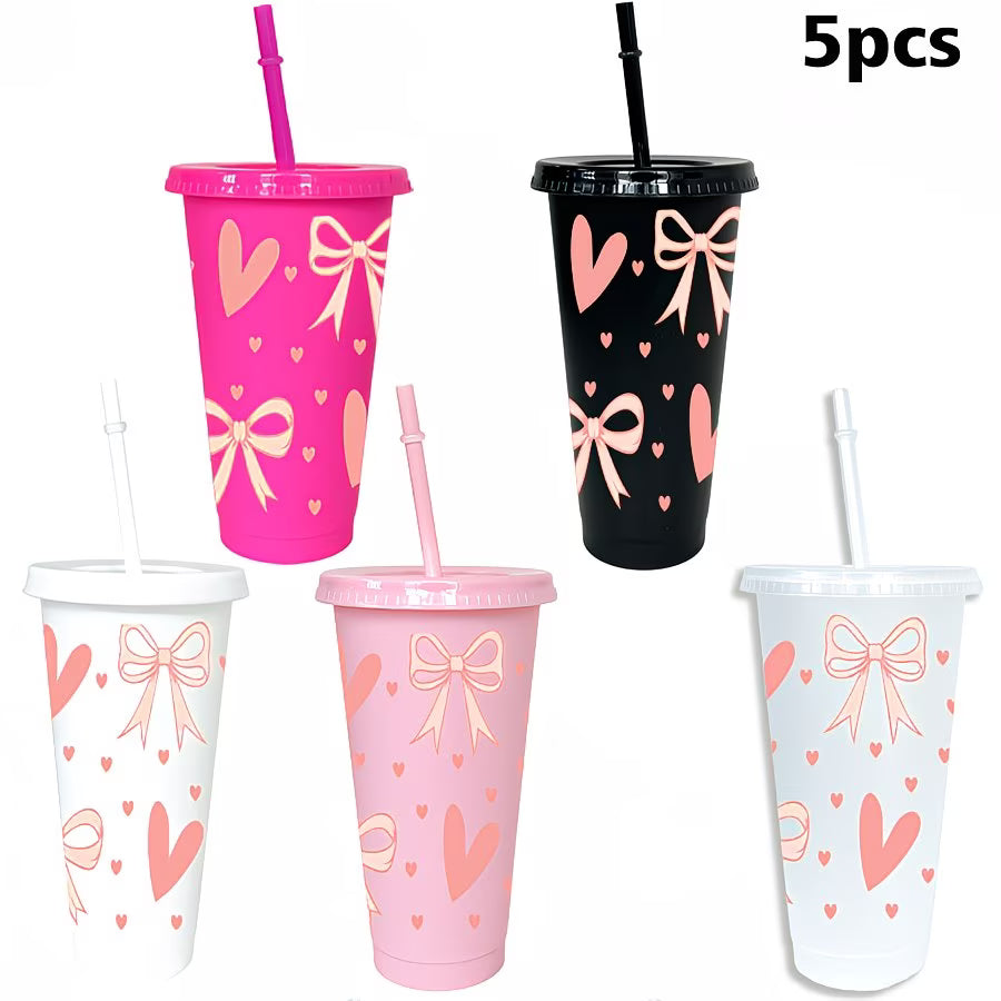 Trinkbecher Rosa/ Weiss mit Schleifen