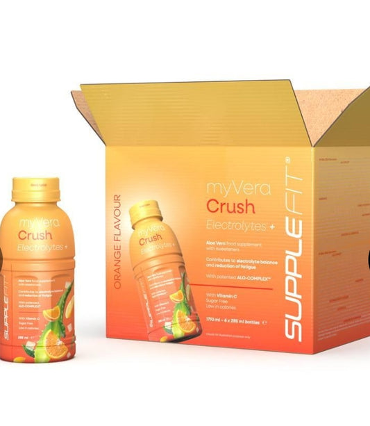MYVERA CRUSH Electrolytes + | Nahrungsergänzungsmittel mit Süßungsmitteln in Einzelflaschen à 285 ml, 6er-Pack - 1710 ml-Best.-Nr.: INTA006-06