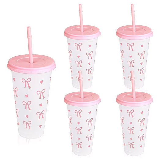 Trinkbecher Rosa/ Weiss mit Schleifen